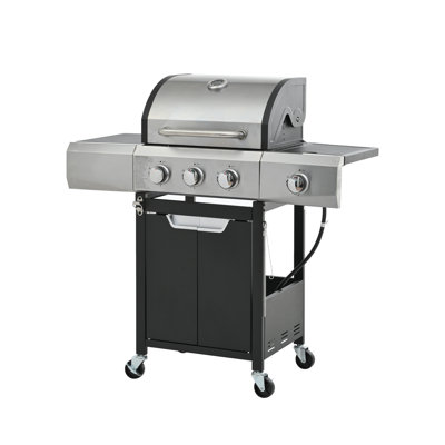Barbecue au propane en acier inoxydable à 3 brûleurs, 40 500, poids de 55,85 lb, brûleur latéral et couvercle pour barbecue de camping de 17,51 po Largeur, extérieur