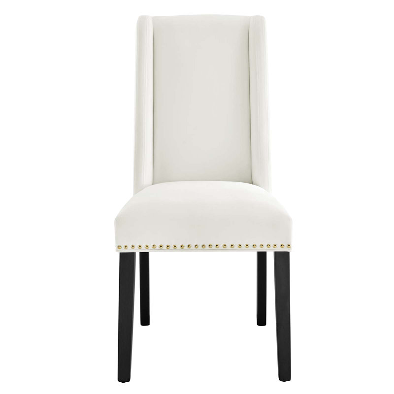 Elegant White Velvet Upholstered Side Chair with Wood Frame