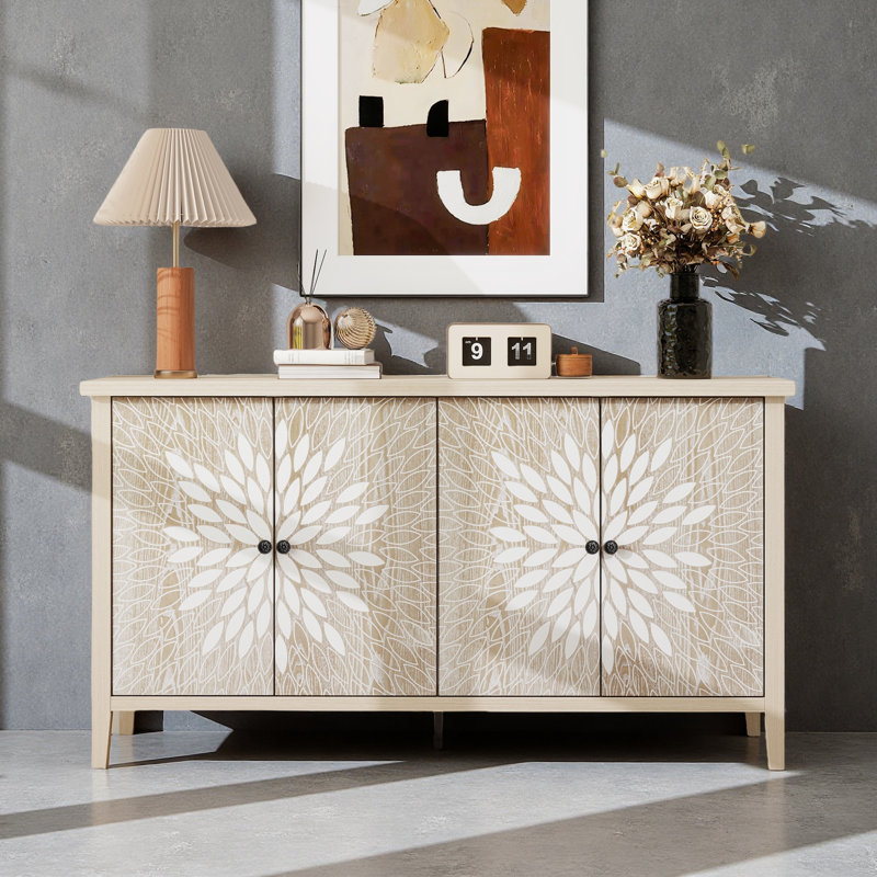 Sideboard Buffet Cabinet, Storage Cabinet With Storage,Modern Storage Cabinet With 4 Doors & Adjustable Shelves For Living Room