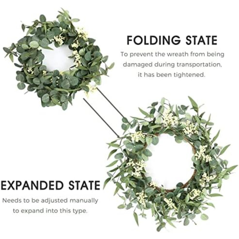 Couronne d'eucalyptus de 40 cm pour porte d'entrée, porche, fenêtre - Décoration verte pour la maison, ferme - Printemps, été, automne, toutes saisons