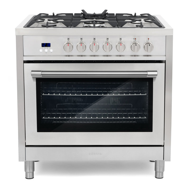 Cosmo 36 in. Stellar Collection 4.4 cu. ft. Dual Fuel Range, 5 Burners, Convection Oven, Smooth Grip Handle, Stainless Steel