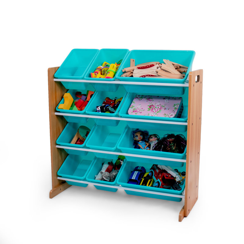 Organisateur de jouets avec bacs Rafael, Naturel / turquoise