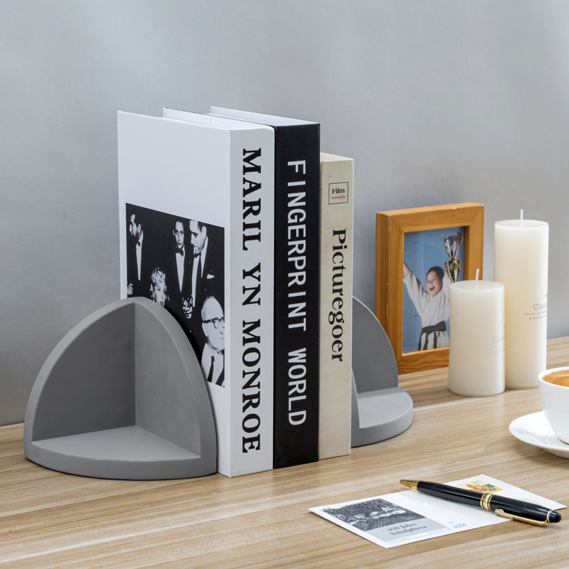 Serre-livres décoratifs géométriques en béton gris 2 pièces