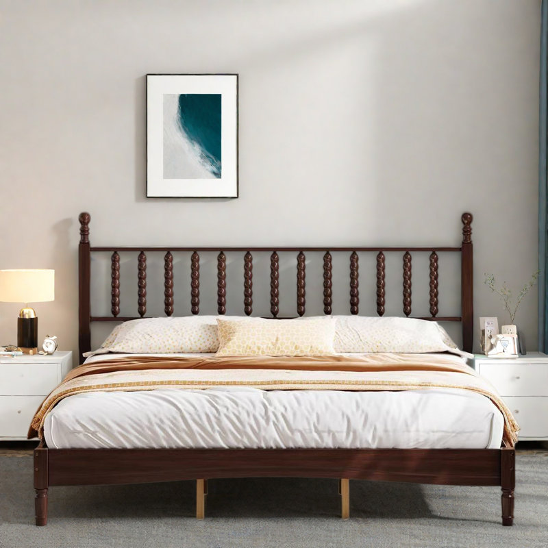 Lit plateforme en bois avec tête de lit en forme de gourde, Très grand lit