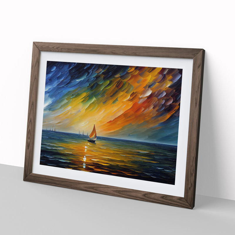 XH1022-7613X Sailing Boat On The Ocean Vol.3 Abstract - Single Picture Frame Painting, 46cm H x 64cm W x 2cm D, Walnut 