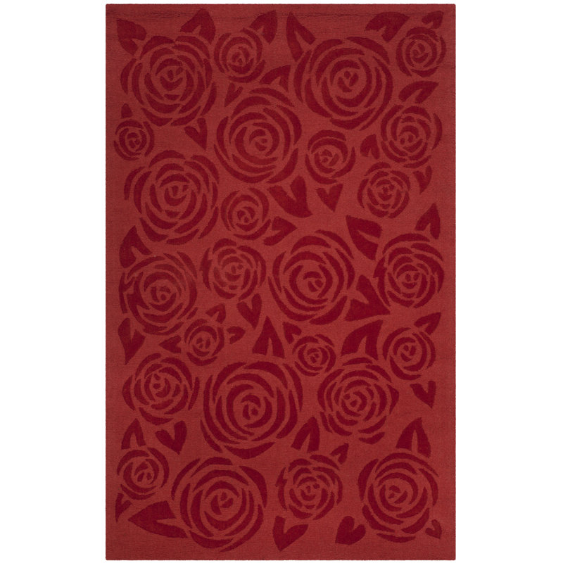 Tapis de zone rouge en laine touffeté à la main Block Rose, Rectangle 5 pi x 8 pi