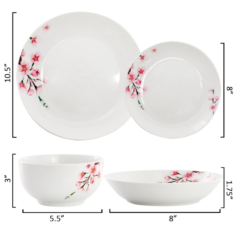  Service de table en porcelaine cerise 24 pièces Tamara 24 pièces, service pour 6 en blanc et rose, Floral blanc / rose