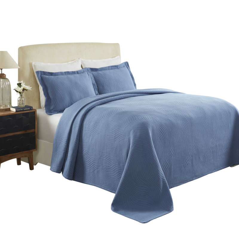 Blue Nile Mills Cotton Sateen Coverlet, King Coverlet + 2 King Pillowcases, Blue