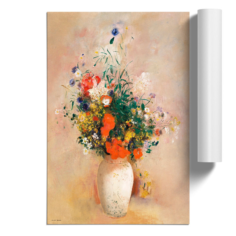 Vase of Flowers Vol.1 by Odilon Redon - Unframed Painting, 59cm H x 42cm W x 0.1cm D