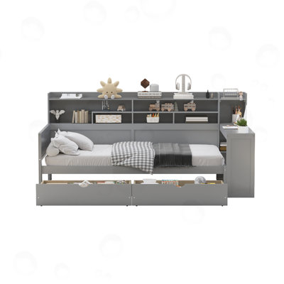 Twin Size Daybed With Storage Shelves And Study Desk