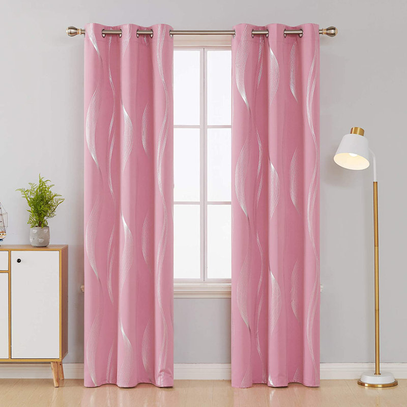 Spurgh Sliver Wave Foil Print Blackout Thermal Grommet Curtain Panels (Set of 2), Pink, 52" W x 90" L