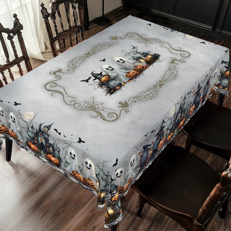 1pc Halloween Themed Printed Tablecloth, Day Of The Dead Round/Rectangular Table Cloth, Dining Table Decoration, Holiday Party Indoor Dining Decoration, Holiday Household Kitchen Supplies Gift