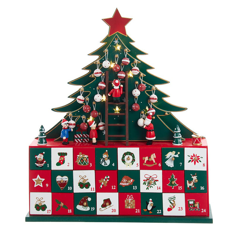13.5-Inch Green and Red LED Christmas Tree Advent Calendar