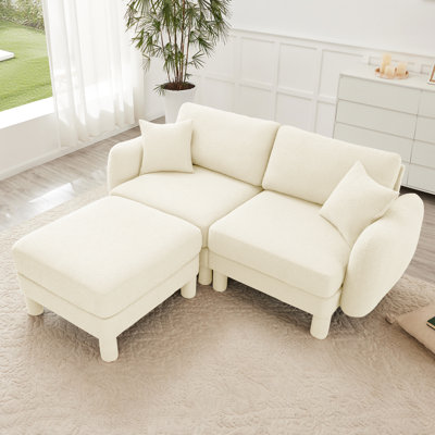 Moderne, beige, canapé en tissu Boucle, pieds cylindriques, coussins de dossier moelleux, chambre silencieuse avec système de ressorts en forme de coquillage et chambre à coucher 2 - idéal pour une utilisation en salon