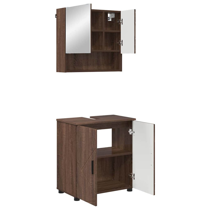 Vanity & Mirror Set, Dark Wood