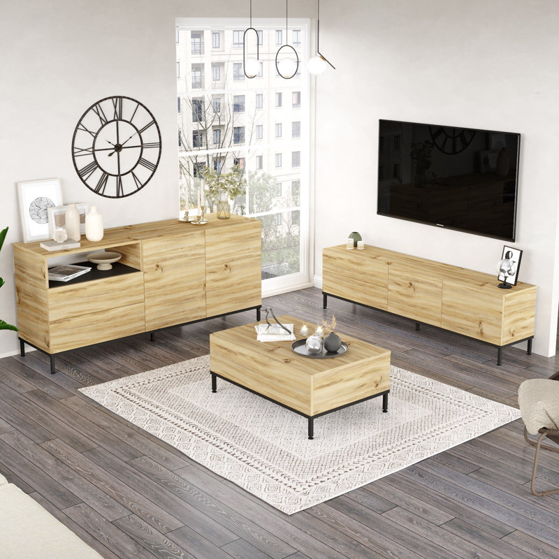 Living Room Furniture Set, Naturel/noir