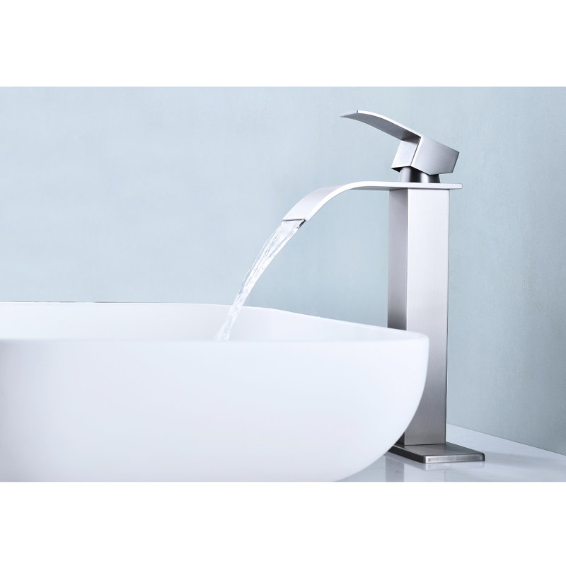 Waterfall Spout Single Handle Bathroom Faucet In Stainless Steel, To Tarnish, Brushed Nickel For A Shiny Finish Steel Sink With Discharge Spout, Smooth Water Flow And Precise Temperature Control,
