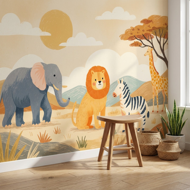 Papier peint animaux Safari, 100 po x 96 po, Non-Woven Nonpasted