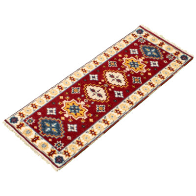 Tapis oriental rouge / ivoire / vert en laine noué à la main