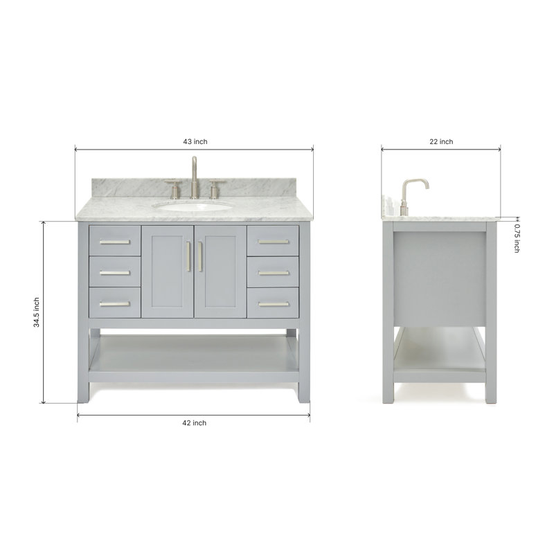 Magnolia Bath Vanity Rectangular Basin S061SCW2R, Oval, Gray, 43"