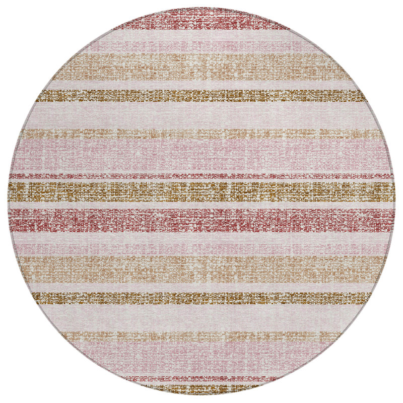 Tapis intérieur lavable rayé rose et beige 8 pi