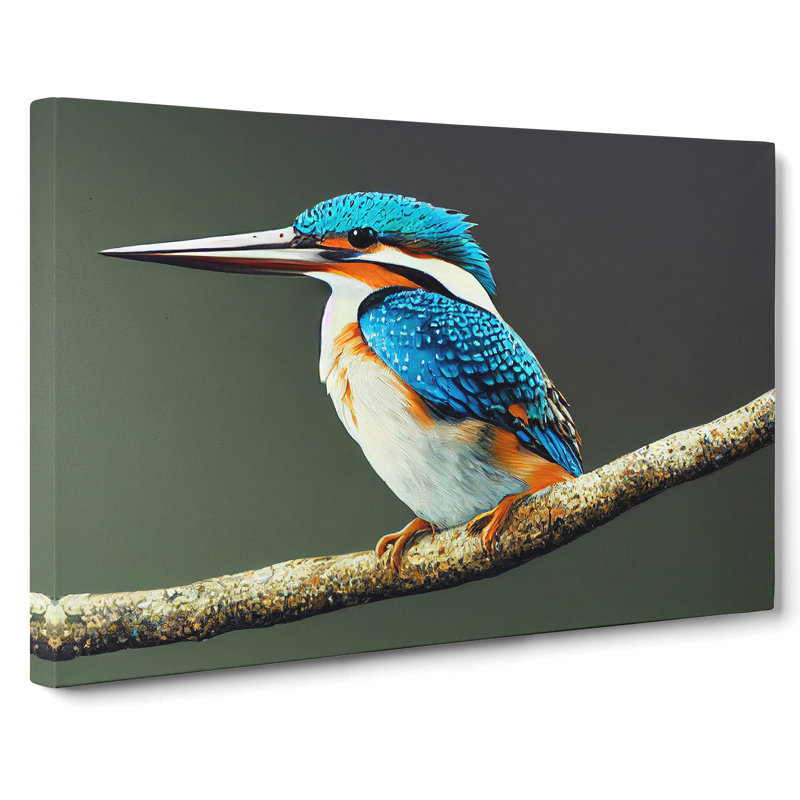 Captivating Kingfisher Bird - Wrapped Canvas Painting, 35cm H x 50cm W x 3cm D