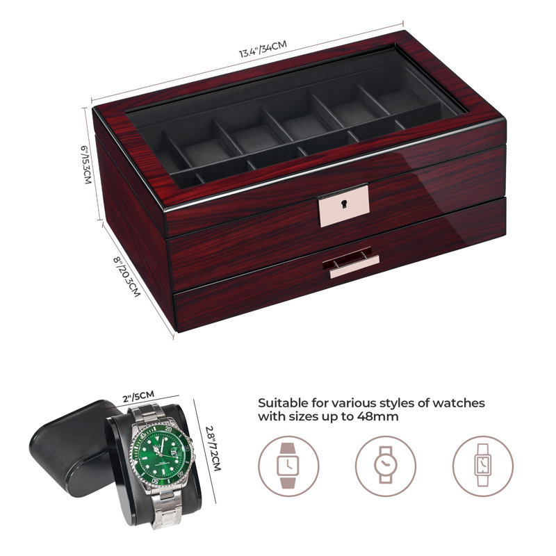 Watch Box 12 Slot Watch Cases For Men With Large Lid Jewellery Box With Watch Storage 2-Tier Paint Surface Watch Holder Organizer