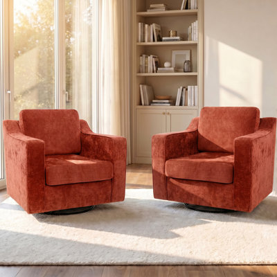  Fauteuil d'appoint pivotant rembourré de 32,7 po de largeur, chaise longue rotative à 360 ° avec accoudoirs inclinés pour le salon (ensemble de 2)