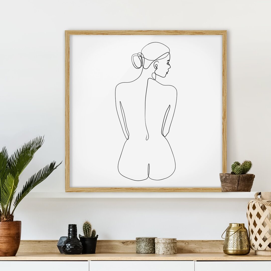 Gerahmtes Poster Line Art Nude Woman Back