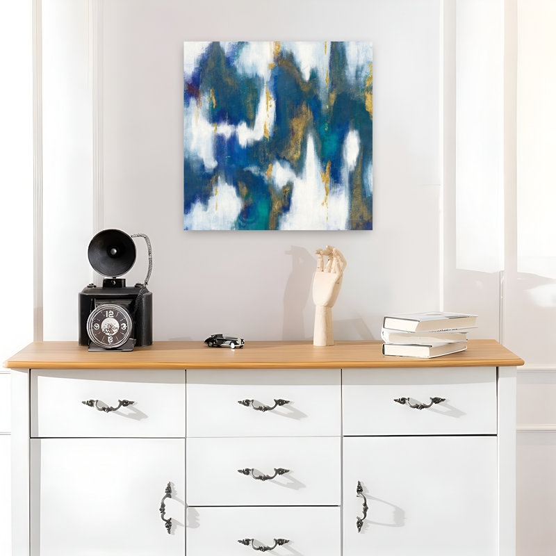 Texture bleue contemporaine Ii or avec art abstrait bleu, H 18 po x l 18 po