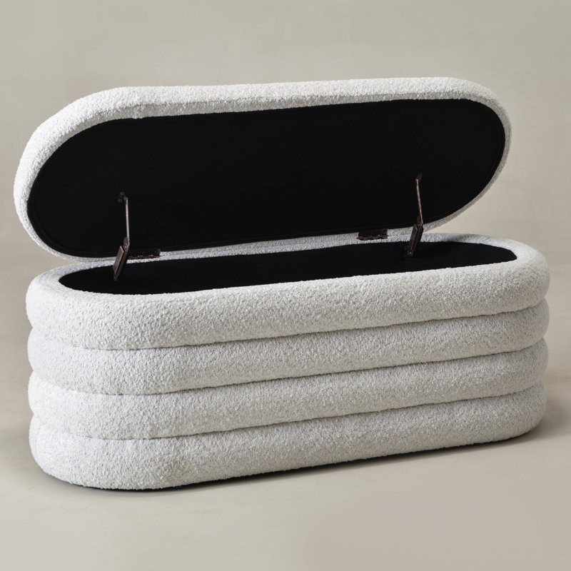 46.5'' Wide Polyester Upholstered Flip Top Storage Bench, Ivory