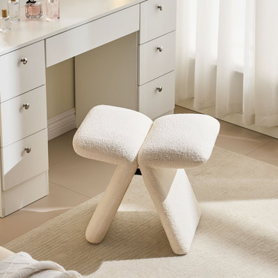 Bowknot-Shaped Vanity Chair, Upholstered Ottoman Makeup Stool for Dressing Table Girls Women