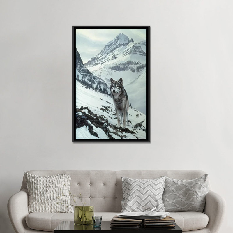 «Winter Crossing» décoratif - loup par Ron Parker - reproduction d'art sur toile tendue avec châssis, Toile avec cadre noir