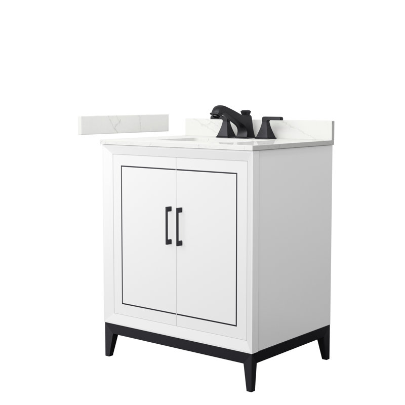 Ensemble de meuble-lavabo simple 30 po avec plateau Marlena, Quartz Giotto, Vert, Bronze satiné
