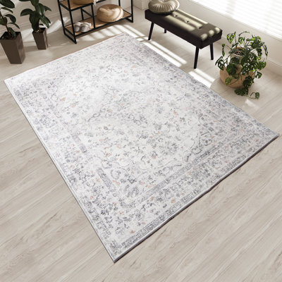 Washable Bohemian vintage floral carpet, faux velvet non-slip low pile carpet, suitable for living room and bedroom, excellent gift item, for home decoration