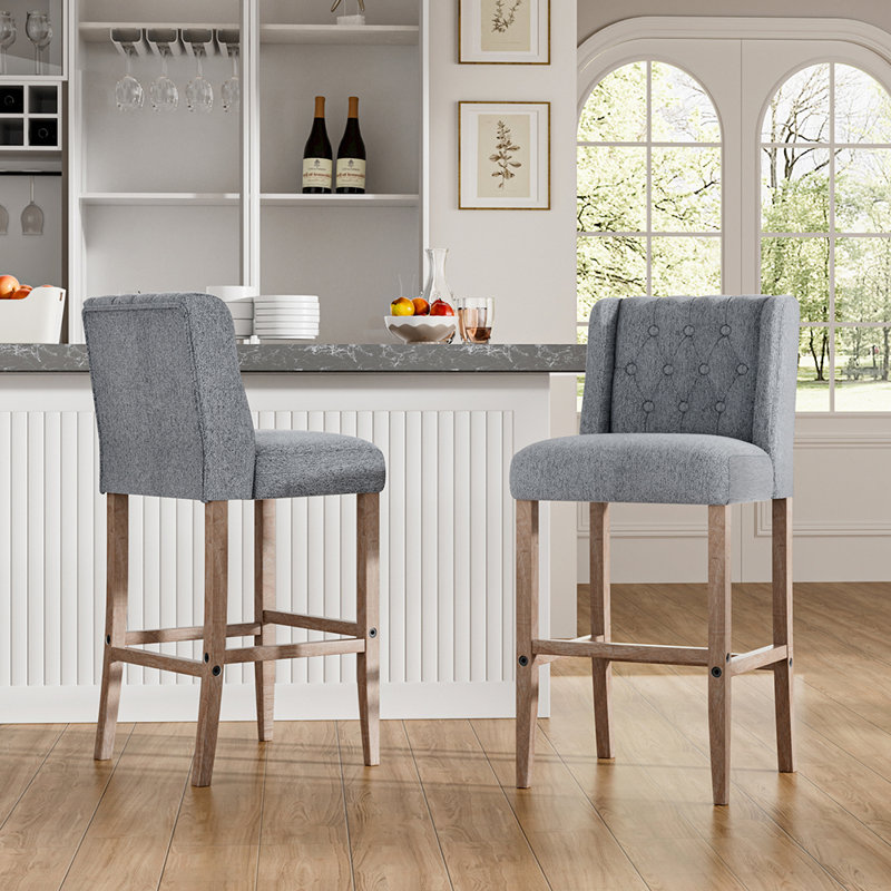 Soucy 67cm Bar Stool: Classic Button Back & Ergo Footrest, Dark Grey