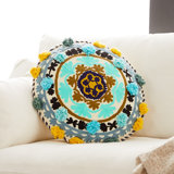 Embroidered Cotton Blend Throw Pillow