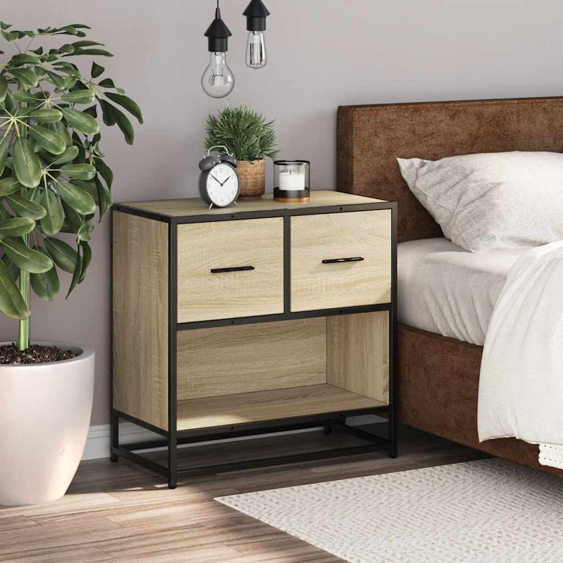 60cm W Metal Bedside Table, Sonoma Oak