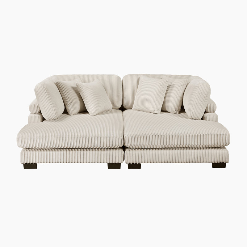 Brinsley 90" Modern Modular Chaise Lounge with Corduroy Fabric, Adjustable Armrests & 4 Pillows, Light Beige Corduroy