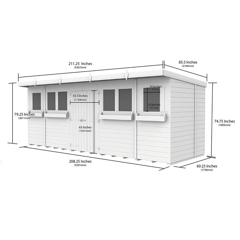 18ft x 6ft Pent Summer Shed