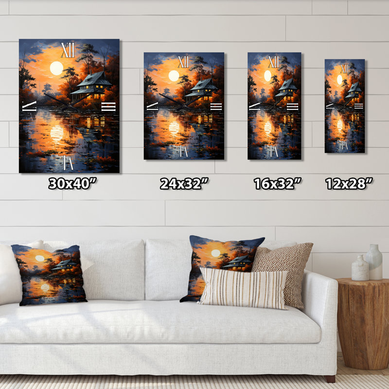 Yellow Lakehouse Reflections Of Serenity IV - Horloge murale Cottage, H 32 po x l 24 po x P 1 po