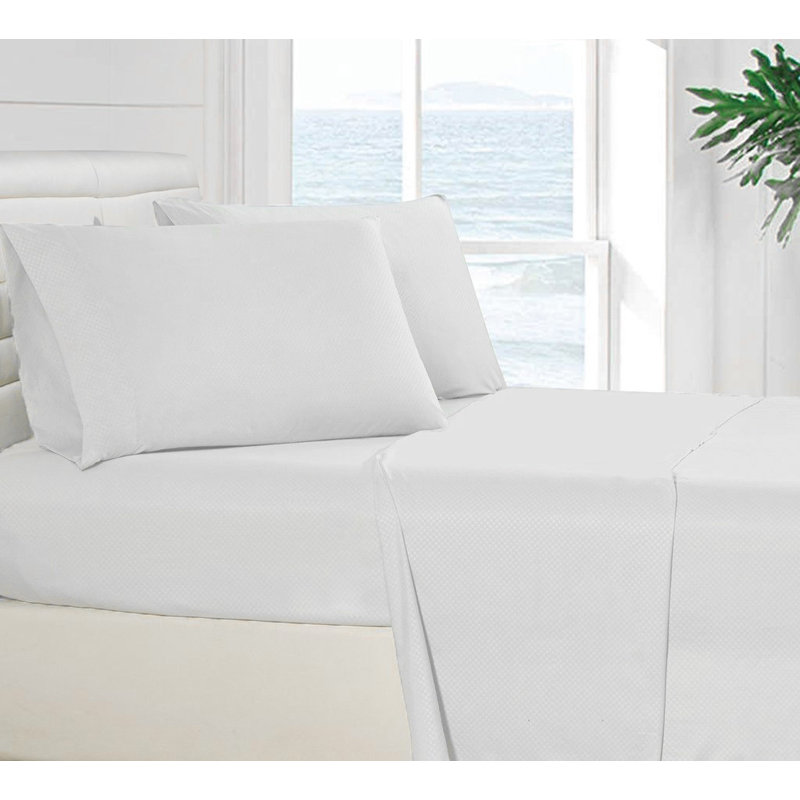 Microfiber Bed Sheets Set Checker Embossed Bedding Set, Full Sheet Set with Fitted Sheet and Pillowcase, White