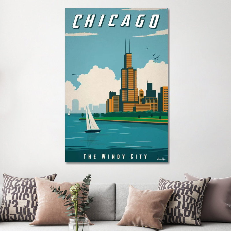 Chicago-impression d’art graphique, Toile tendue, Pas de tapis, H 60 po x l 40po x P 1,5 po