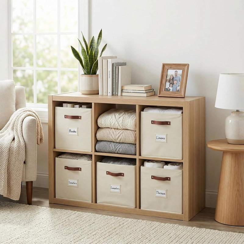 Fabric Storage Bins With Labels Beige, Beige