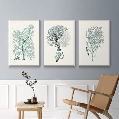 Antique Coastal Coral I, ensemble de 3 toiles encadrées
