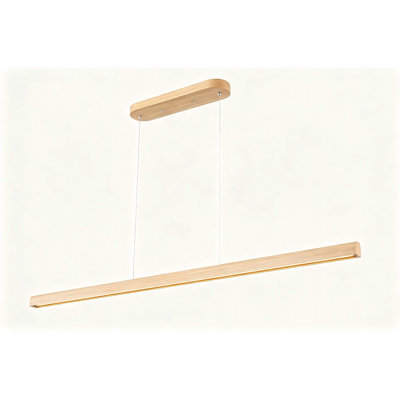 59" Linear Dimmable Modern Wooden Kitchen Island Pendant Light, Integrated LED Chandelier with 3 Color Temperatures