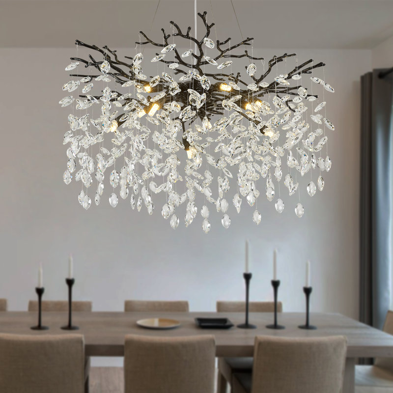 Lustre en cristal branche d'arbre de jardin 32 po, Noir / blanc, H 15,7 po x l 23,6 po x P 23,6 po, 8