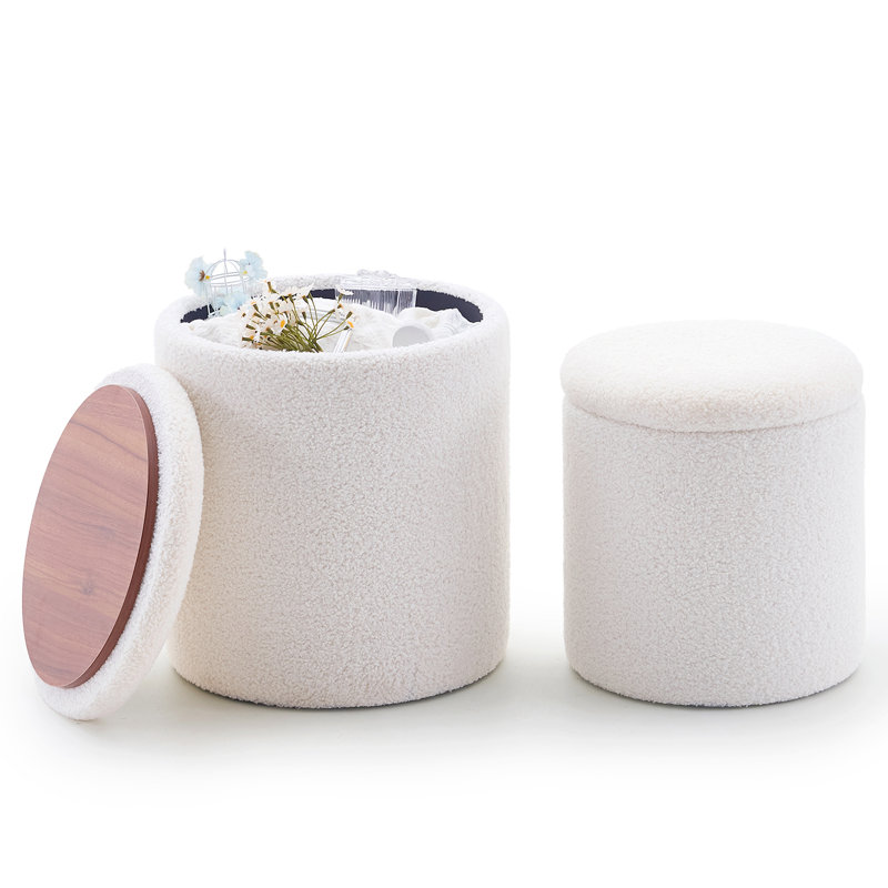 Upholstered Storage Ottoman Set Of 2, White