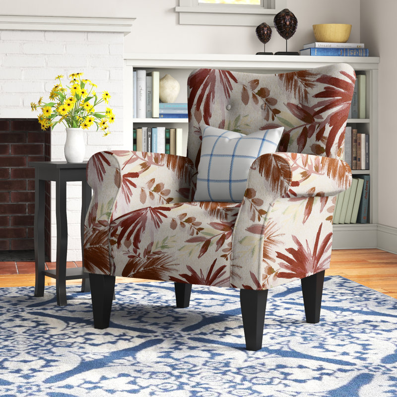 Euart 76.2Cm Wide Tufted Polyester Armchair, Red Floral Sky Polyester