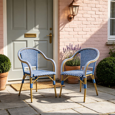 Chaises de jardin avec accoudoirs, style bistro français, en rotin PP (lot de 2)